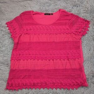 Notations Shirt Womens L Pink Lace Blouse‎ Sheer Top Casual Comfort Lightweight